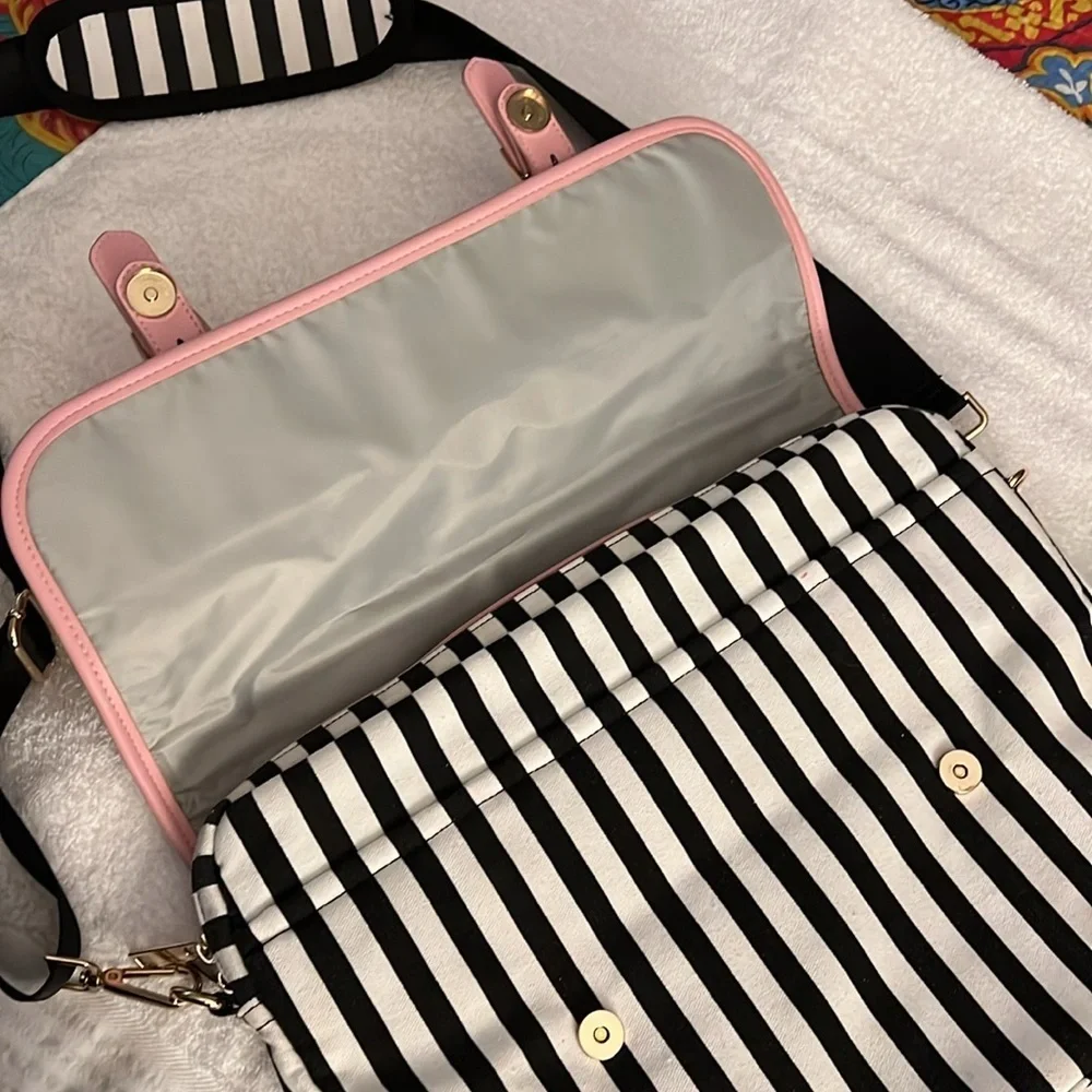 Pink and Black Striped Women's computer Bag